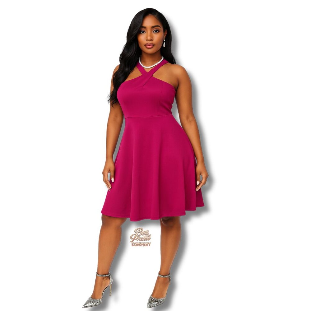 Lane Bryant Fuchsia Dream Cross-Front Dress | Sleeveless A-Line Cocktail Dress